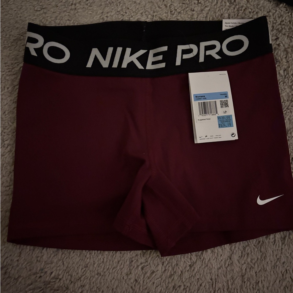 Nike Pro Burgundy Shorts with Black Waistband